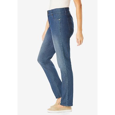 Woman Within Plus Size Stretch Built-In Slimming Panel Straight Leg Jeans