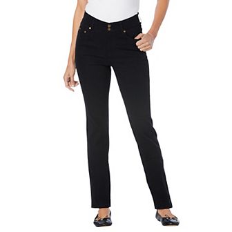 Woman Within Plus Size Secret Solutions; Tummy Smoothing Straight-Leg Stretch Denim Jeans