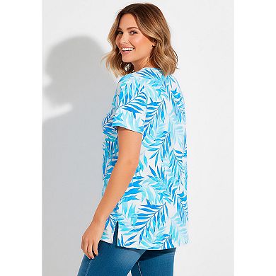 Woman Within Plus Size Perfect Printed Short-Sleeve Crewneck Tee