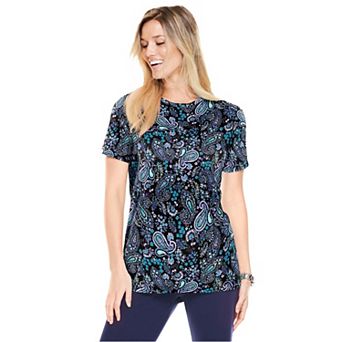 Woman Within Plus Size Perfect Printed Short-Sleeve Crewneck Tee