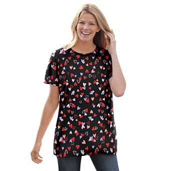 Woman Within Plus Size Perfect Printed Short-Sleeve Crewneck Tee