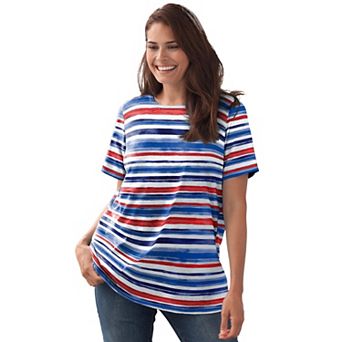 Woman Within Plus Size Perfect Printed Short-Sleeve Crewneck Tee