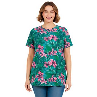 Woman Within Plus Size Perfect Printed Short-Sleeve Crewneck Tee