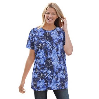 Woman Within Plus Size Perfect Printed Short-Sleeve Crewneck Tee