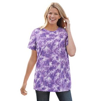 Woman Within Plus Size Perfect Printed Short-Sleeve Crewneck Tee