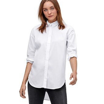 ellos Plus Size Relaxed Button Front Stretch Tunic Shirt