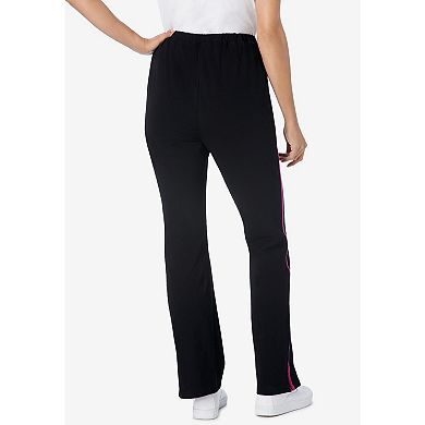 Woman Within Plus Size Tall Stretch-Cotton Knit Pull-On Bootcut Side-Stripe Leggings