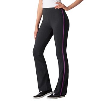 Woman Within Plus Size Tall Stretch-Cotton Knit Pull-On Bootcut Side-Stripe Leggings