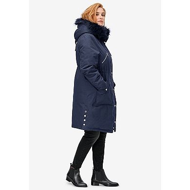 ellos Plus Size Side-Snap Zip-Front Parka
