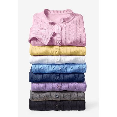 Woman Within Plus Size Cotton Cable Knit Cardigan Sweater