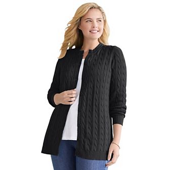 Woman Within Plus Size Cotton Cable Knit Cardigan Sweater