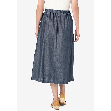 Woman Within Plus Size Petite Drawstring Denim Skirt