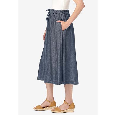 Woman Within Plus Size Petite Drawstring Denim Skirt