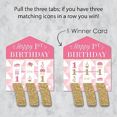 Big Dot Of Happiness 1st Birthday Girl Fun To Be One - Game Cards - Pull Tabs 3-in-a-row - Set Of 12