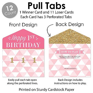 Big Dot Of Happiness 1st Birthday Girl Fun To Be One - Game Cards - Pull Tabs 3-in-a-row - Set Of 12