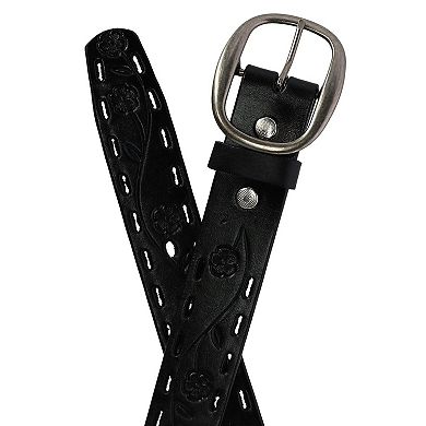 Ctm Women's Center Bar Buckle Belt With Flowers