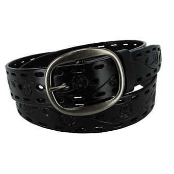 Ctm Women's Center Bar Buckle Belt With Flowers