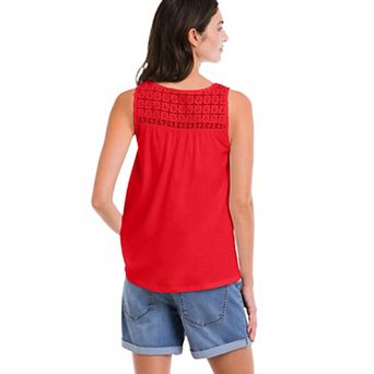 Ellos Plus Size 100% Cotton Crochet Scoop Neck A-Line Tank