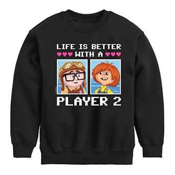 Disney's Up Boys 8-20 Life Is Better With Player 2 Crew Fleece Sweatshirt