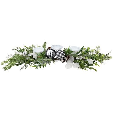 Northlight Mixed Foliage and Pinecone Christmas Pillar Candle Holder