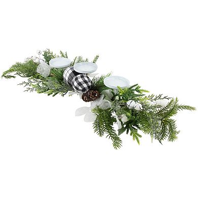 Northlight Mixed Foliage and Pinecone Christmas Pillar Candle Holder