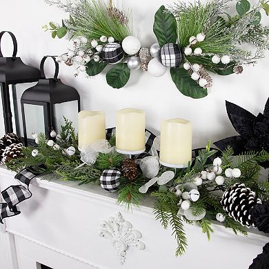Northlight Mixed Foliage and Pinecone Christmas Pillar Candle Holder