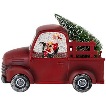 Northlight LED Lighted Santa in Red Retro Truck with Christmas Tree Snow Globe