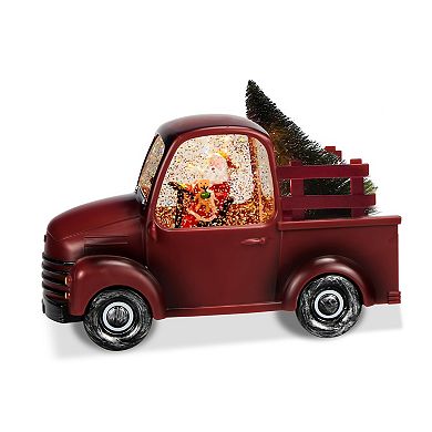 Northlight LED Lighted Santa in Red Retro Truck with Christmas Tree Snow Globe