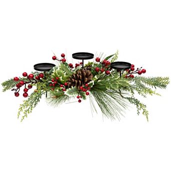 Northlight Holly & Berries Christmas Pillar Candle Holder