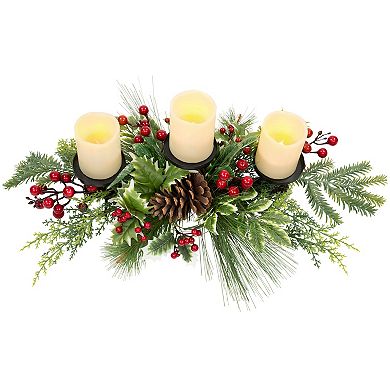 Northlight Holly & Berries Christmas Pillar Candle Holder