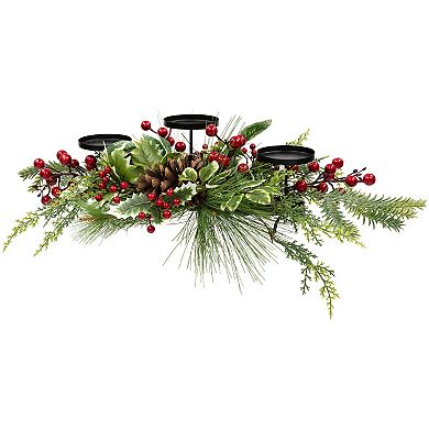 Northlight Holly & Berries Christmas Pillar Candle Holder