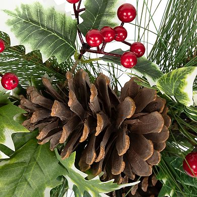 Northlight Holly & Berries Christmas Pillar Candle Holder