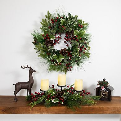 Northlight Holly & Berries Christmas Pillar Candle Holder