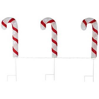 Northlight Lighted Candy Cane Christmas Pathway Lawn Stakes 3 pc Set