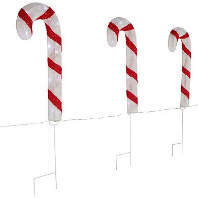 Northlight Lighted Candy Cane Christmas Pathway Lawn Stakes 3-piece Set
