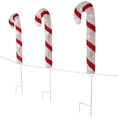 Northlight Lighted Candy Cane Christmas Pathway Lawn Stakes 3-piece Set