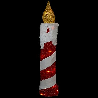 Northlight 3D Lighted Standing Striped Candle Christmas Outdoor Decoration