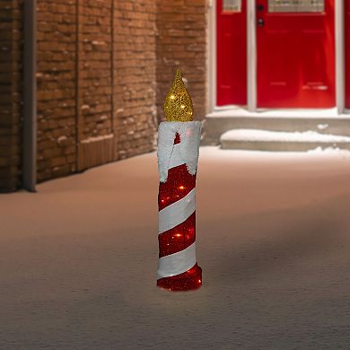 Northlight 3D Lighted Standing Striped Candle Christmas Outdoor Decoration