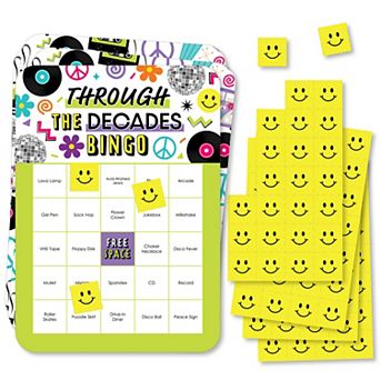 Big Dot Of Happiness Through The Decades Bingo Cards & Markers - Party Bingo Game 18 ct