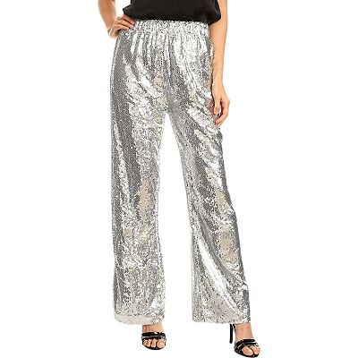 Wide Leg Sparkly Bell Bottom Pants Women's Sparkly Sequin Flare