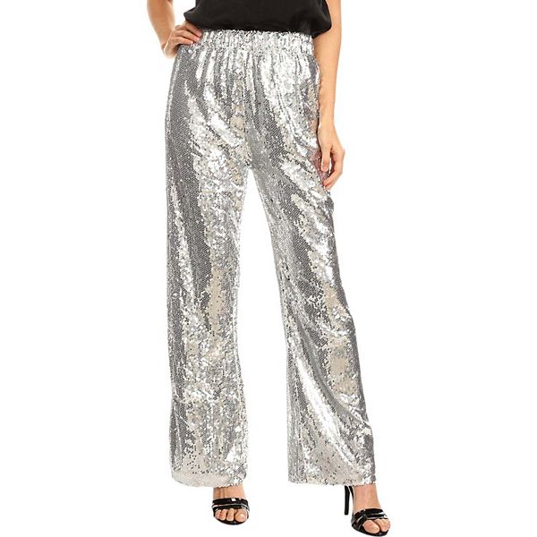 Women's Sparkly Sequin Flare Wide Leg Pants