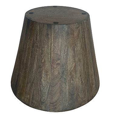 24 Inch Side End Table, Round Drum Shape, Handcrafted Distressed Gray Mango Wood