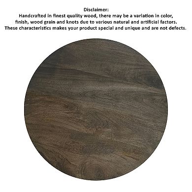 24 Inch Side End Table, Round Drum Shape, Handcrafted Distressed Gray Mango Wood