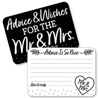 Big Dot Of Happiness Mr. & Mrs. Black & White Wedding Activities Advice Cards Game 20 ct