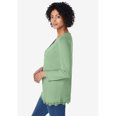 Woman Within Plus Size Layered-Look Lace Trim Tee