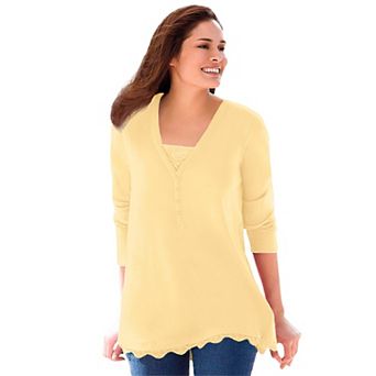 Woman Within Plus Size Layered-Look Lace Trim Tee