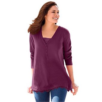 Woman Within Plus Size Layered-Look Lace Trim Tee