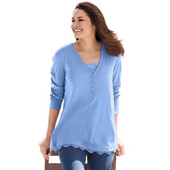 Woman Within Plus Size Layered-Look Lace Trim Tee