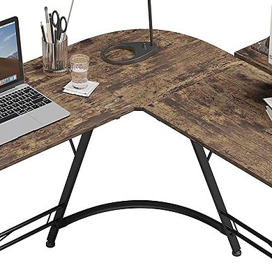 Somdot L Shaped Corner Gaming And Computer Desk With Monitor Stand, Brown Wood