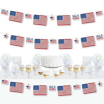 Big Dot Of Happiness Stars & Stripes Usa Patriotic Diy Decor Clothespin Garland Banner 44 pc